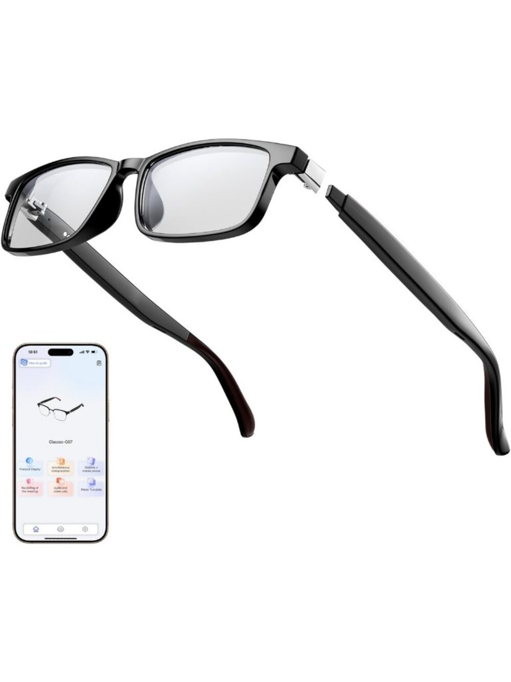 Smart Translation Glasses - 100+ Languages, Bluetooth 5.4, UV & Blue Light